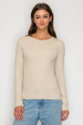 Long Sleeve Mini Ribbed Tee: BEIGE / 2-2-2 (S-M-L)