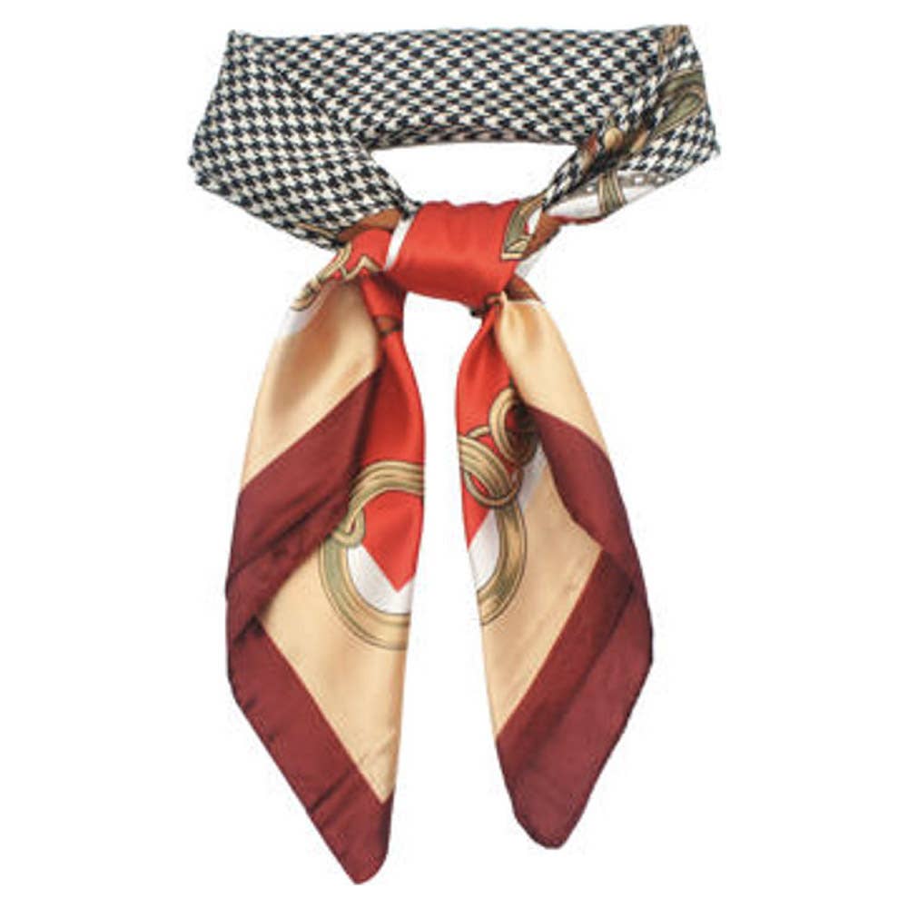 CHAIN LINK BORDER HOUNDSTOOTH PRINT SILKY BANDAN, ISC 94680: RED
