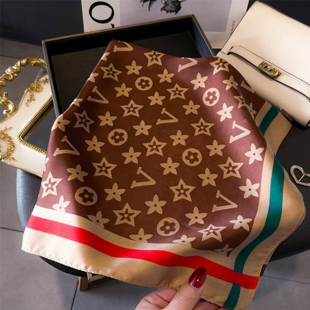 GEOMETRIC MONOGRAM PRINT SILKY BANDANA SQUARE NECK , AS 855: BR