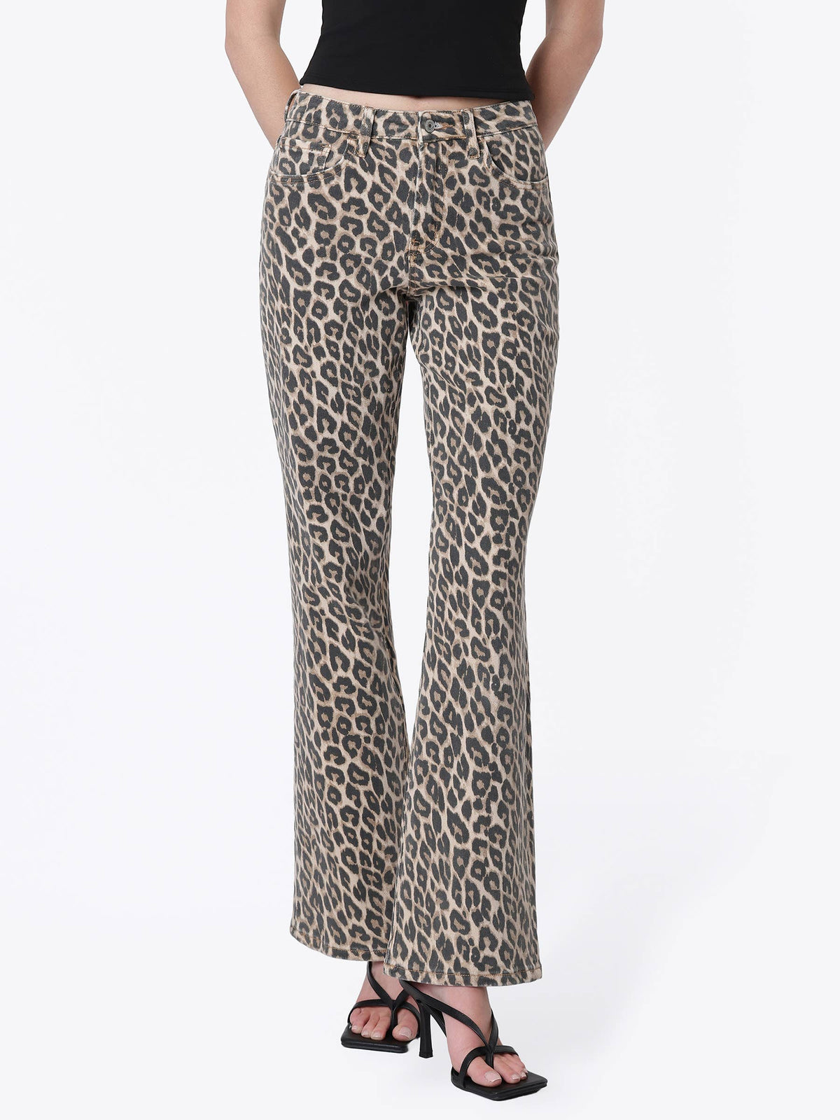 HIGH RISE LEOPARD PRINT VINTAGE FLARE JEANS LV2179LPD: LEOPARD / 26