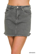 Acid Washed Frayed Hem Skirt: ASH BLACK / 2-2-1 (S-M-L)