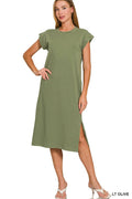 Cotton Midi Dress w/ slit LT OLIVE-183344 / S