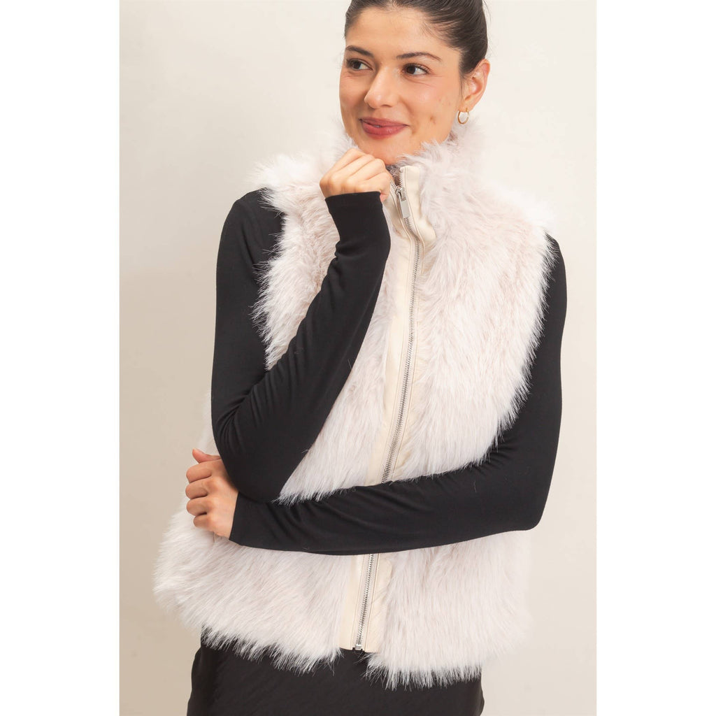 Faux Fur Zip-Up Outerwear Vest: TAUPE / S-M-L(2-2-2)